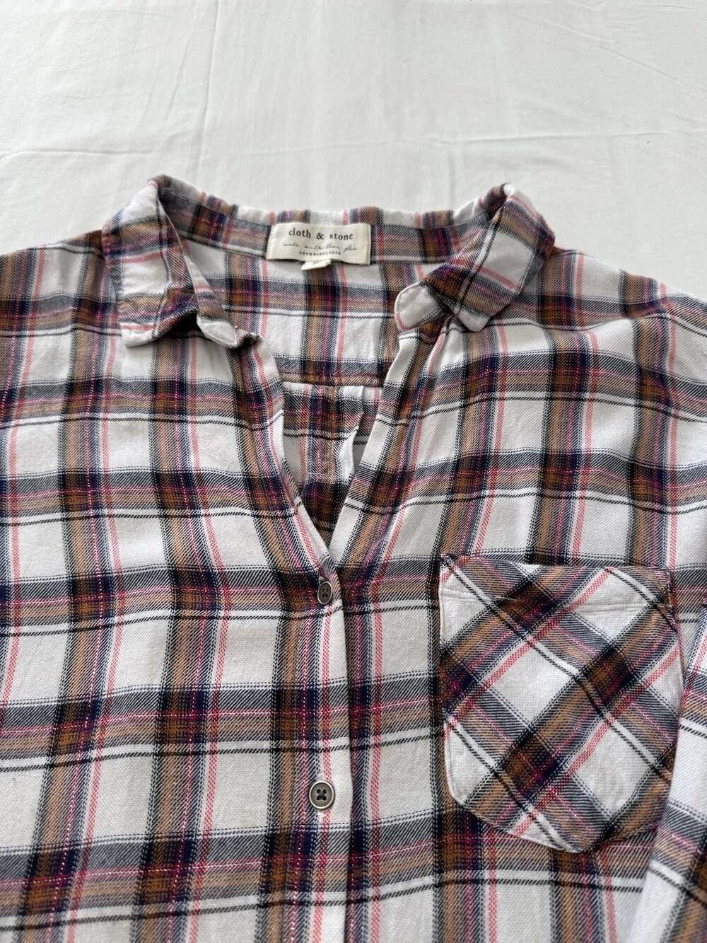 Cloth & Stone Anthropologie Plaid Metallic Lurex Button Down Shirt - Picture 3 of 7